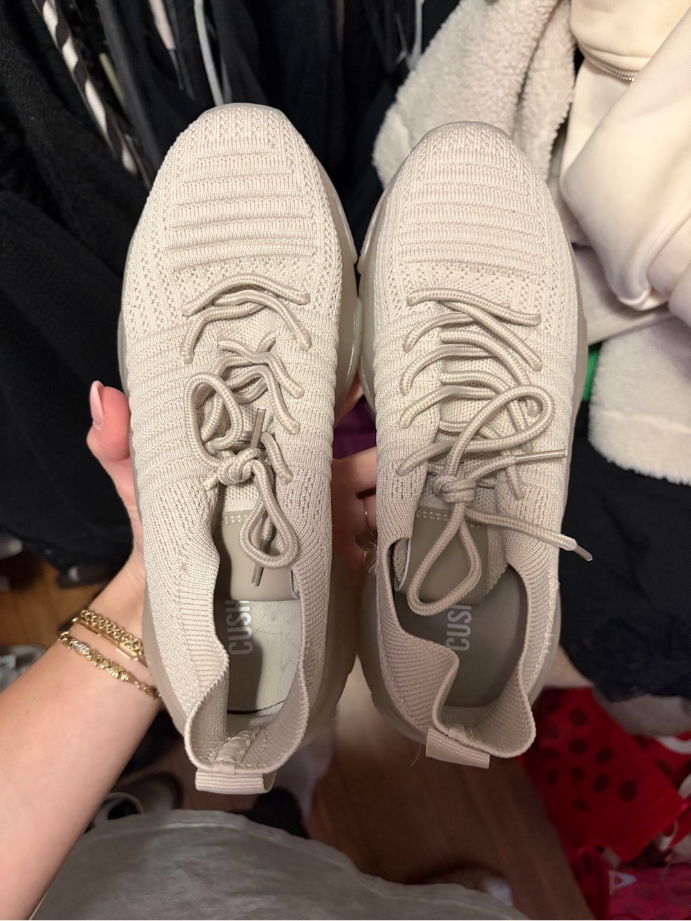 Light Neutral Knit Lace-Up Women's Sneakers - Beige